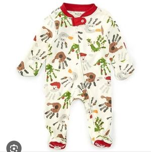 Burt's Bee Baby Holiday Christmas Hand Print Baby Pajamas Size Newborn